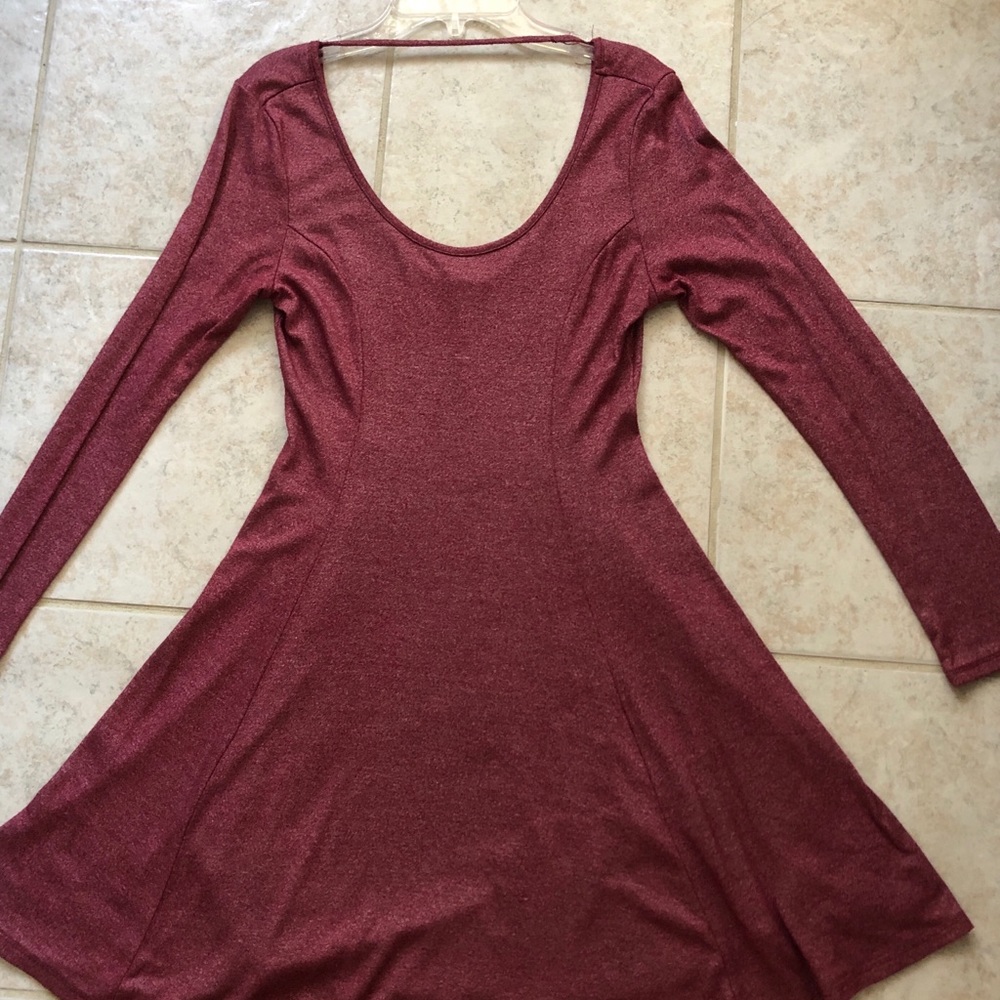 Red long sleeve skater dress